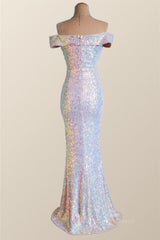 Party Dress Party, Off the Shoulder Champagne Sequin Mermaid Party Dress