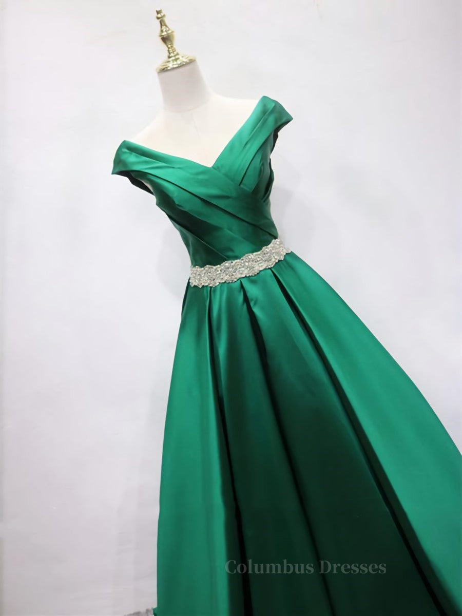 Prom Dress 2056, Off the Shoulder Green Long Prom Dress with Corset Back, Off Shoulder Long Green Formal Evening Dresses