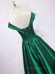 Prom Dresses Uk, Off the Shoulder Green Long Prom Dress with Corset Back, Off Shoulder Long Green Formal Evening Dresses