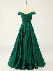 Bridesmaids Dress Style, Off the Shoulder Green Long Prom Dresses, Off Shoulder Green Long Formal Evening Dresses
