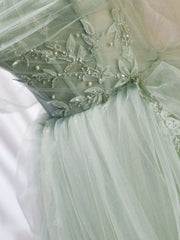 Bridesmaid Dress 2029, Off the Shoulder Green Tulle Long Prom Dresses, Green Off Shoulder Long Formal Evening Dresses
