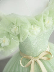 Bridesmaid Dress Styles, Off the Shoulder Light Green Floral Prom Dresses, Green Floral Formal Graduation Dress