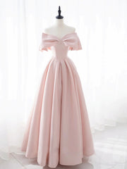 Party Dresses 2025, Off the Shoulder Light Pink Long Prom Dresses, Light Pink Long Formal Graduation Dresses