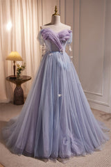 Bridesmaid Dresses Hunter Green, Off the Shoulder Lilac Tulle Formal Dress with Butterflies