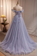 Bridesmaid Dresses Mismatched Neutral, Off the Shoulder Lilac Tulle Formal Dress with Butterflies