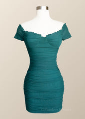 Homecoming Dress Classy, Off the Shoulder Mint Green Ruched Bodycon Mini Dress
