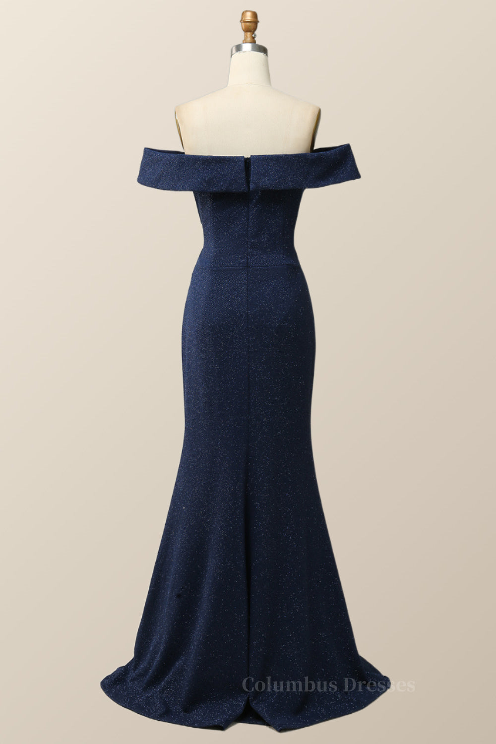 Formal Dressing Style, Off the Shoulder Navy Blue Draped Long Formal Dress