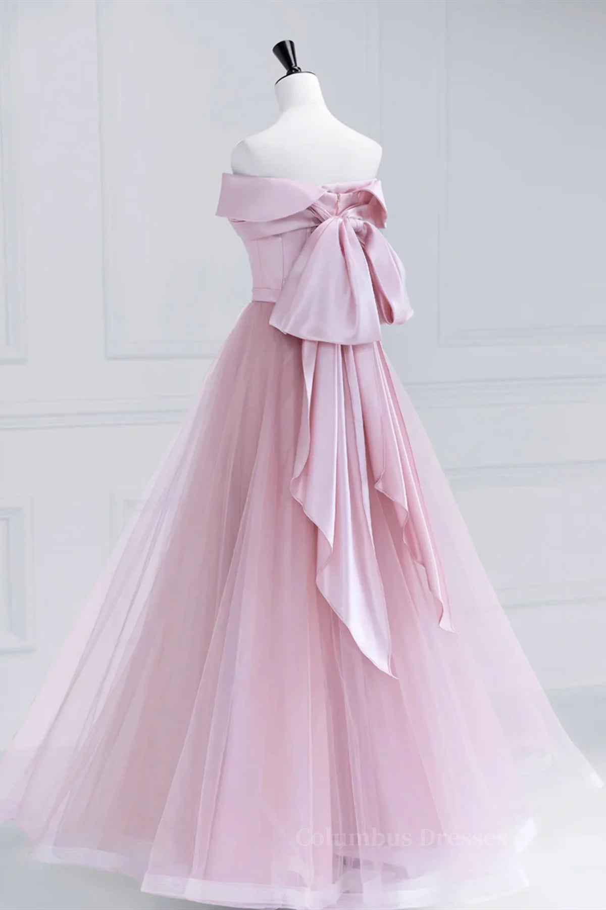 Bridesmaids Dresses Summer Wedding, Off the Shoulder Pink Prom Dresses, Pink Tulle Formal Evening Dresses