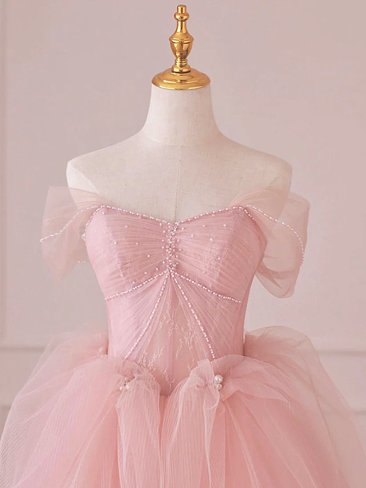 Bridesmaid Dresses Navy Blue, Off the Shoulder Pink Tulle Long Prom Dresses, Pink Tulle Long Formal Evening Dresses