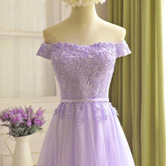 Party Dress Website, Off the Shoulder Purple Lace Prom Dresses, Purple Off Shoulder Lace Formal Bridesmaid Dresses