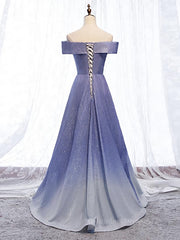 Prom Dress Blue Lace, Off the Shoulder Purple Ombre Long Prom Dresses, Off the Shoulder Purple Formal Evening Dress with Corset Back