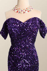 Bridesmaids Dresses Neutral, Off the Shoulder Purple Velvet Sequin Mermaid Party Dress