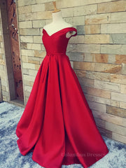 Homecoming Dress Red, Off the Shoulder Red Long Prom Dresses, Red Long Formal Evening Dresses