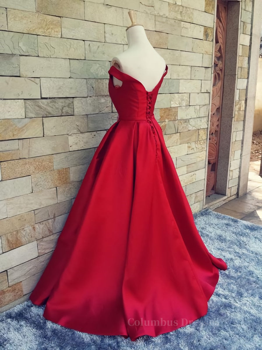 Homecoming Dress Fitted, Off the Shoulder Red Long Prom Dresses, Red Long Formal Evening Dresses
