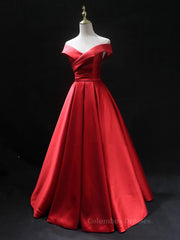 Prom Dresses2055, Off the Shoulder Red Long Prom Dresses, Red Off Shoulder Long Formal Evening Dresses
