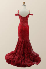 Classy Outfit, Off the Shoulder Red Sequin Mermaid Formal Dress