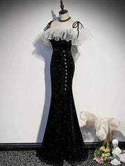 Bridesmaid Dress Spring, Off the Shoulder Shiny Black Mermaid Prom Dresses, Shiny Black Long Formal Dresses