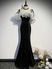 Bridesmaids Dresses Spring, Off the Shoulder Shiny Black Mermaid Prom Dresses, Shiny Black Long Formal Dresses