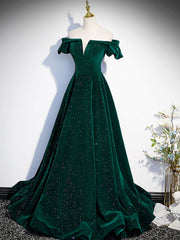 Bridesmaid Dresse Styles, Off the Shoulder Shiny Green Black Long Prom Dresses, Green Black Long Formal Evening Dresses