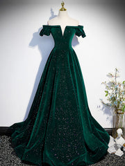 Bridesmaids Dress Styles, Off the Shoulder Shiny Green Black Long Prom Dresses, Green Black Long Formal Evening Dresses