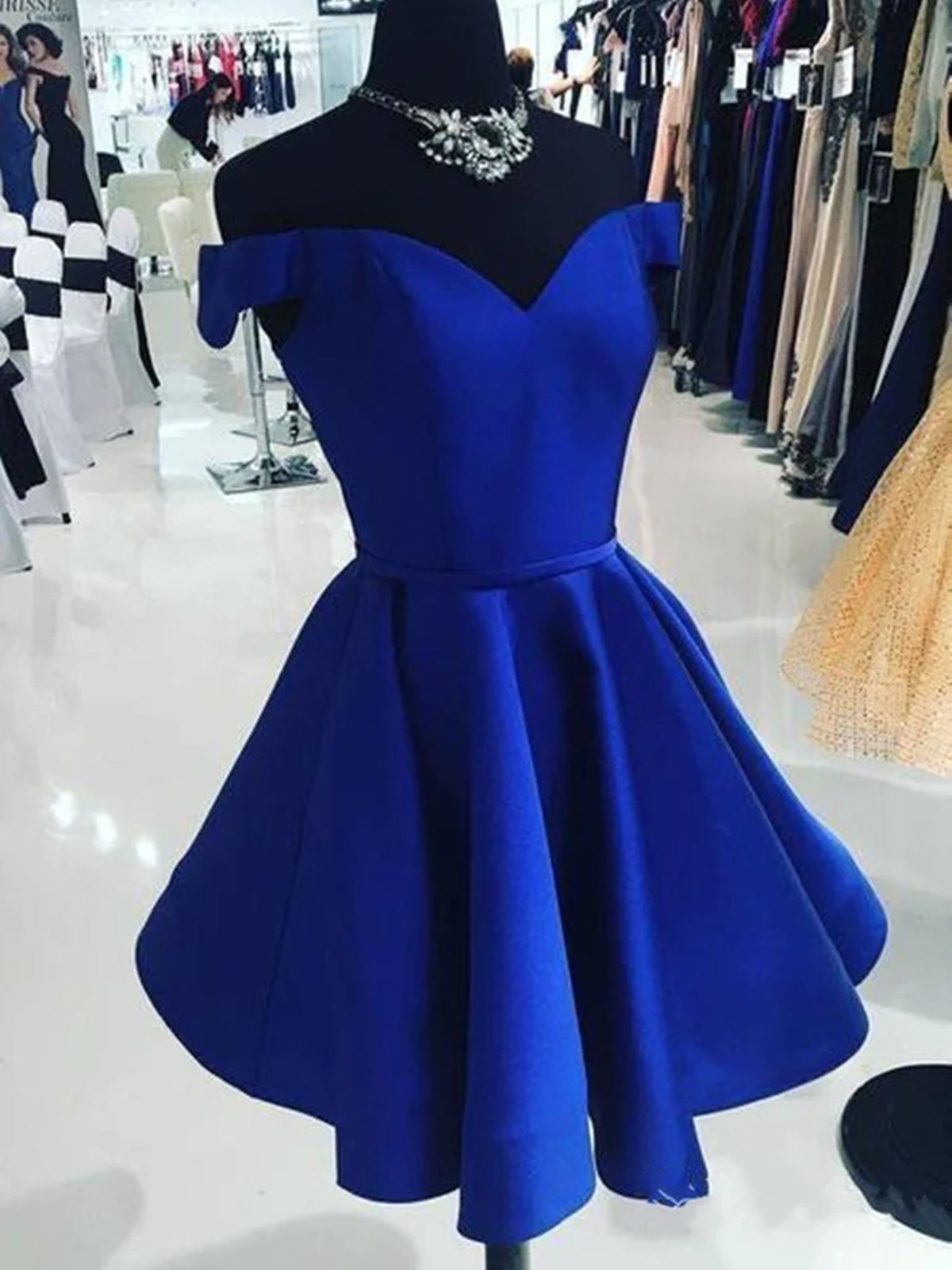 Party Dress Ideas, Off the Shoulder Short Blue Prom Dresses, Off Shoulder Short Blue Formal Homecoming Dresses
