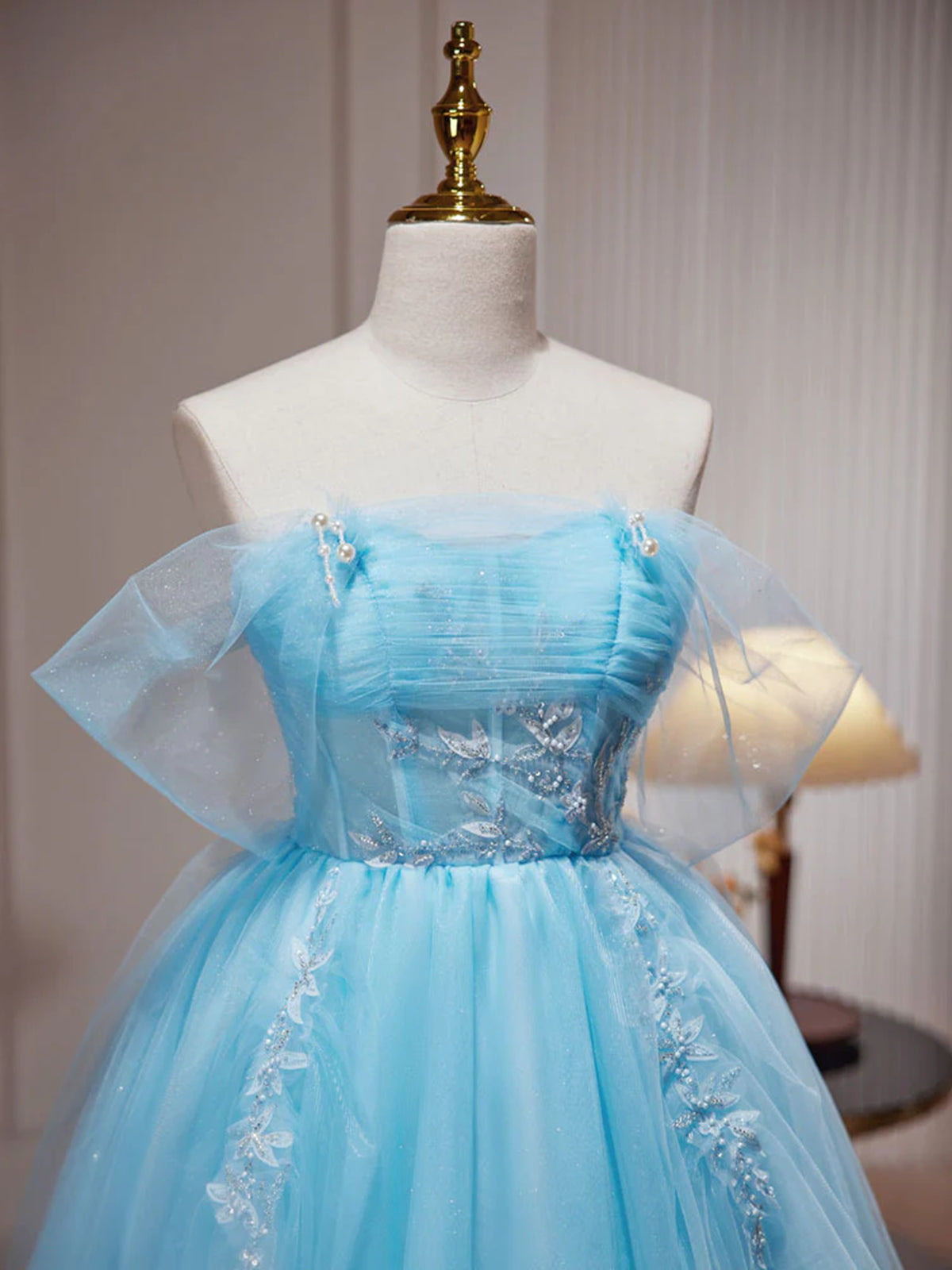 Bridesmaid Dresses Online, Off the Shoulder Short Blue Prom Dresses, Short Blue Lace Formal Homecoming Dresses