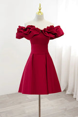 Sweet 50 Dress, Off the Shoulder Short Burgundy Prom Dresses, Short Wine Red Graduation Homecoming Dresses