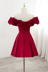 Fairytale Dress, Off the Shoulder Short Burgundy Prom Dresses, Short Wine Red Graduation Homecoming Dresses