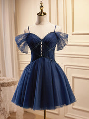 Bridesmaid Dress Color Scheme, Off the Shoulder Short Navy Blue Prom Dresses, Dark Blue Off Shoulder Graduation Homecoming Dresses