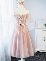 Prom Dresses Chiffon, Off the Shoulder Short Pink Prom Dress with Corset Back, Short Pink Formal Graduation Bridesmaid Dresses