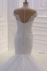 Wedding Dresses Boutique, Off the Shoulder Sweetheart White Lace Appliques Tulle Mermaid Wedding Dress