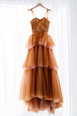 Bride Dress, Off The Shoulder Tulle Tiered Long Prom Dress, A Line Evening Gown