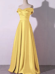 Party Dresses Jumpsuits, Off the Shoulder Yellow/Blue Satin Long Prom Dresses, Yellow/Blue Satin Formal Bridesmaid Dresses