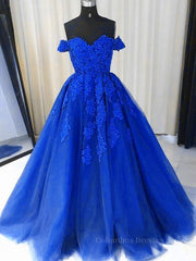 Homecoming Dressed Short, Off the Shouler Royal Blue Lace Prom Dresses, Off Shoulder Blue Lace Formal Evening Dresses