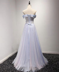 Party Dress Top, Light Blue Tulle Lace Long Prom Dress, Lace Evening Dress