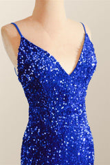 Prom Dress Two Piece, Sparkle Royal Blue Sequin Mermaid Prom Dress