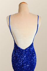Prom Dresse Two Piece, Sparkle Royal Blue Sequin Mermaid Prom Dress