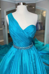 One Shoulder A Line Prom Dress with Beading Waist