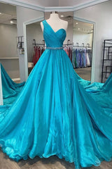 One Shoulder A Line Prom Dress with Beading Waist