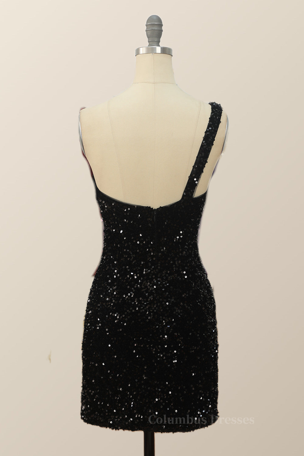 Evening Dress Classy, One Shoulder Black Sequin Bodycon Mini Dress