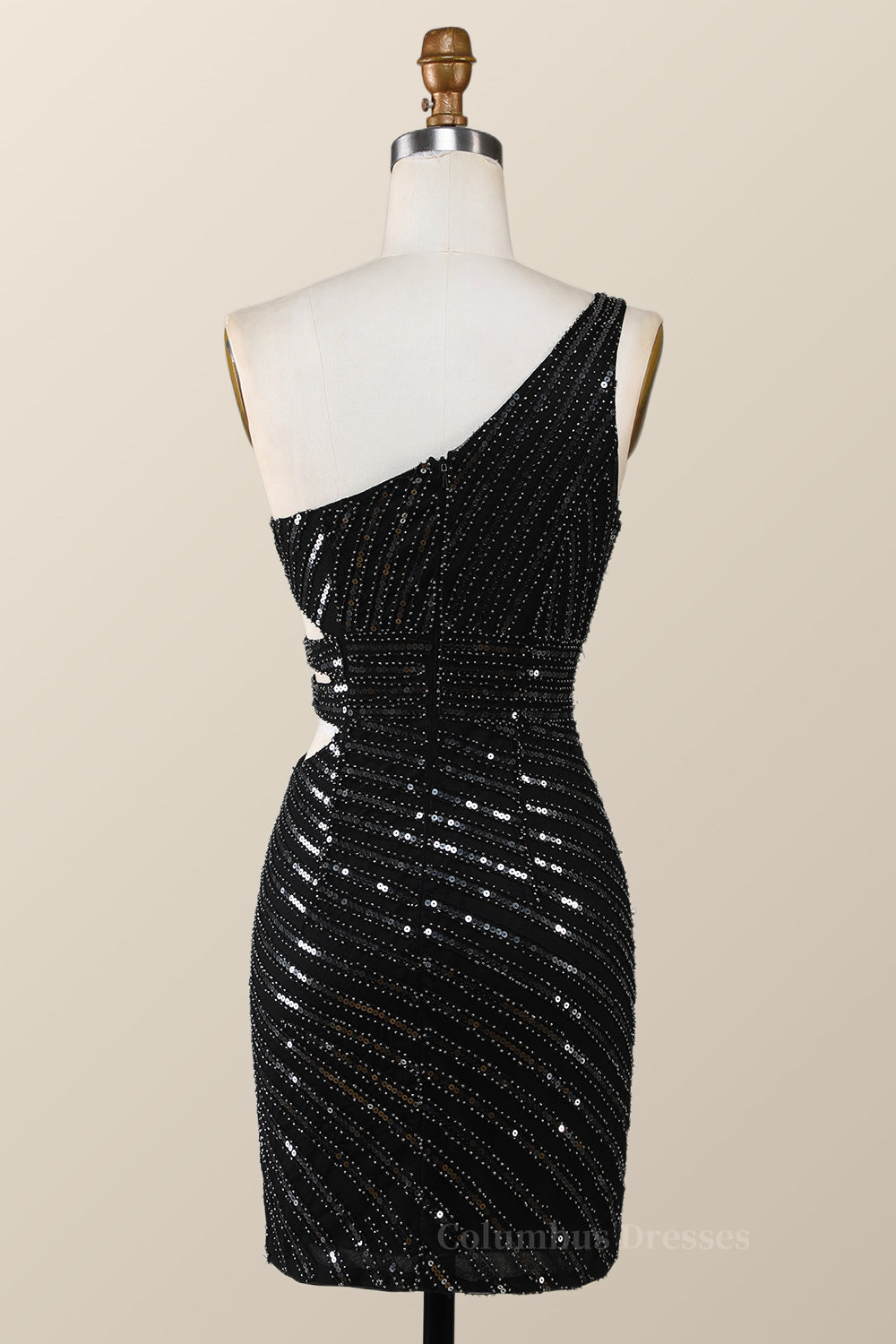 Sparklie Prom Dress, One Shoulder Black Sequin Tight Mini Dress