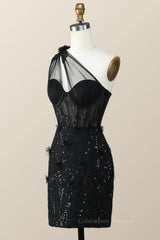 Bridesmaid Dresses Peach, One Shoulder Black Tight Mini Dress