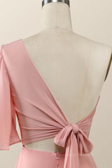Party Dress Express Photos, One Shoulder Blush Pink Chiffon Long Bridesmaid Dress