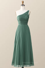 Evening Dresses Stunning, One Shoulder Eucalyptus Chiffon Long Bridesmaid Dress
