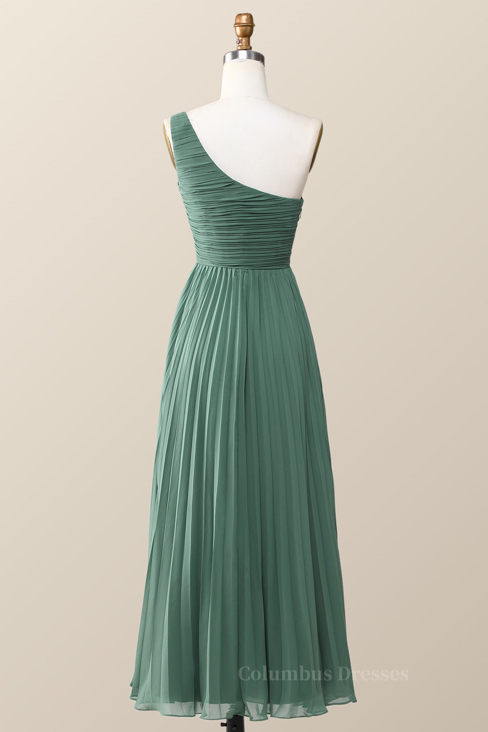Evening Dress For Party, One Shoulder Eucalyptus Chiffon Long Bridesmaid Dress