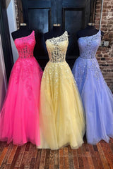 Party Dress Look, One Shoulder Lace Long Prom Dress, Lace Formal Evening Dress