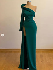 Party Dress Party, One Shoulder Long Sleeves Evening Gowns With Slit Formal Occasion Pageant Dress