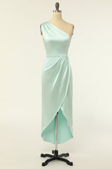 Prom Dresses Tight Fitting, One Shoulder Mint Green Wrap Bridesmaid Dress
