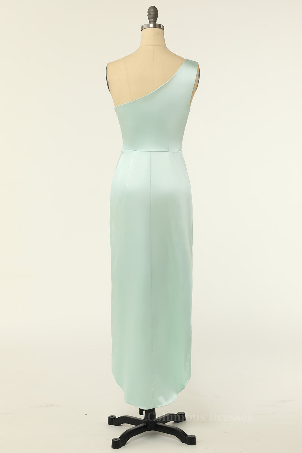 Prom Dresses For Chubby Girls, One Shoulder Mint Green Wrap Bridesmaid Dress