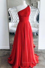 Bridesmaid Dresses Blush Pink, One Shoulder Open Back Red Long Prom Dress, Backless Red Formal Dress, Red Evening Dress